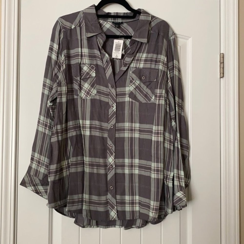 Torrid Twill Long Sleeve Plaid Blouse Size 2